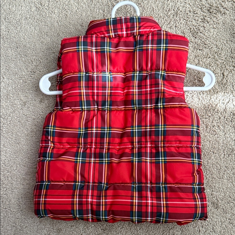 Tommy Red Plaid Puffer Vest with Heart Detail - Picture 2 of 3